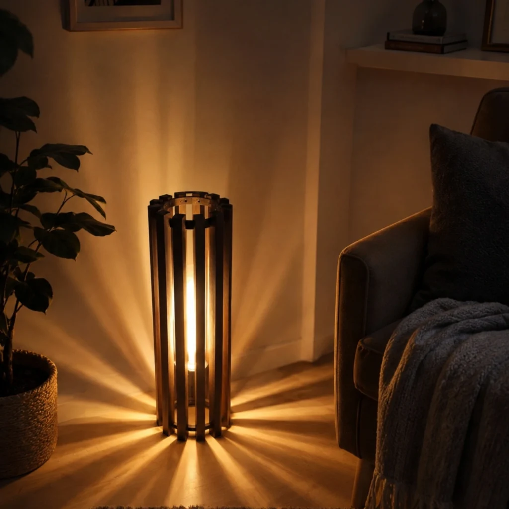 Handmade alder wood wall lamp with warm Edison bulb glow