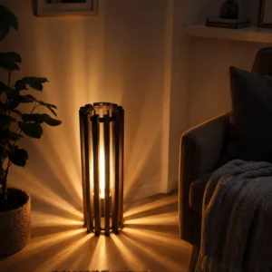 Handmade alder wood wall lamp with warm Edison bulb glow
