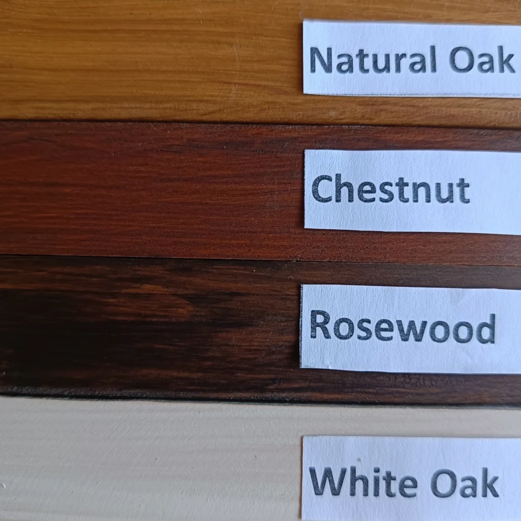 Alder wood lamp finish options Natural Oak Chestnut Rosewood and White Oak