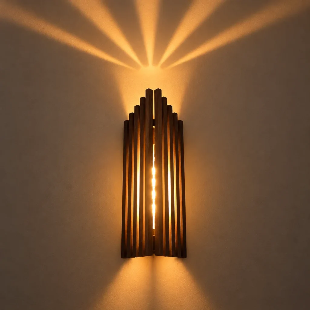 Handmade alder wood wall sconce with warm Edison light