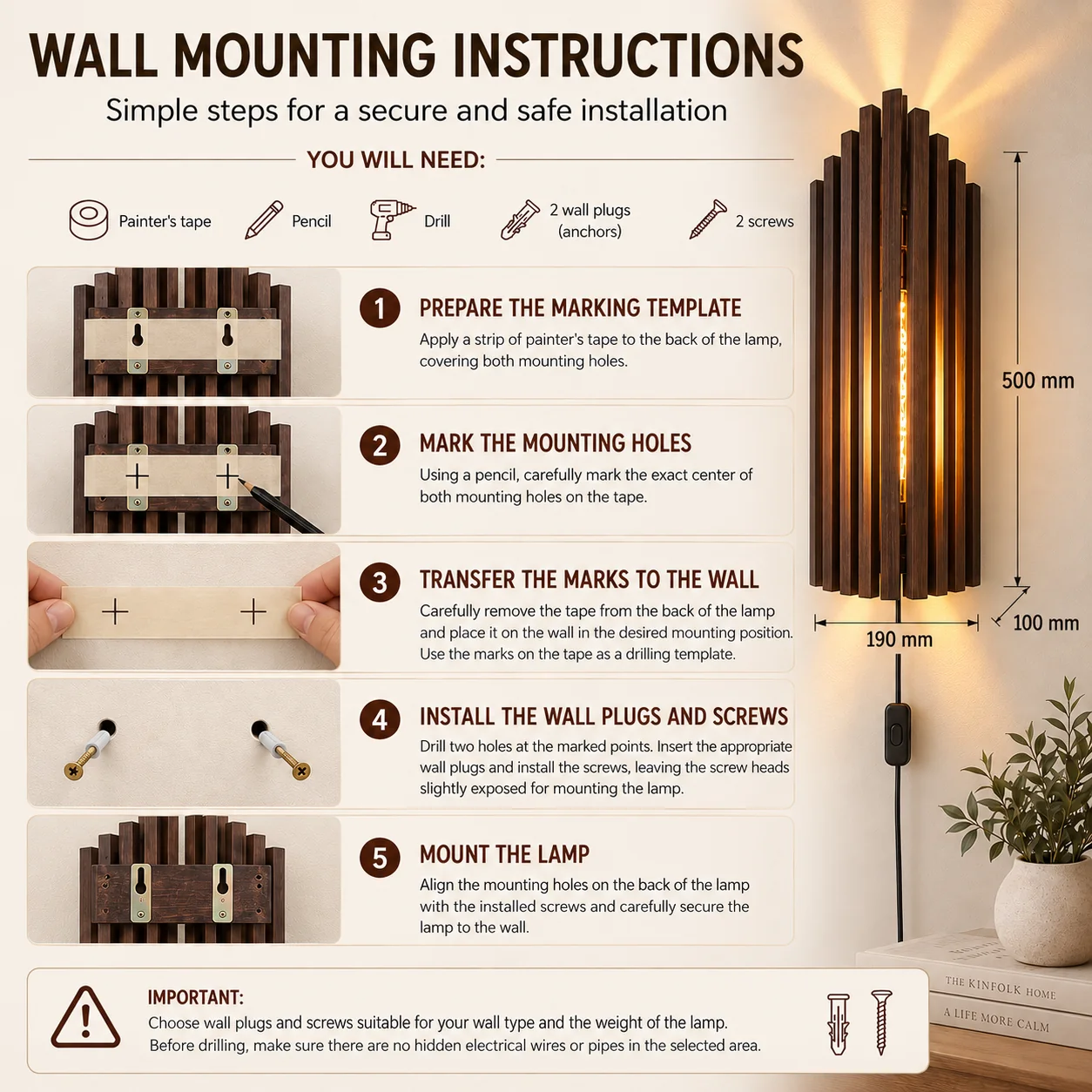 Alder wood wall sconce mounting instructions