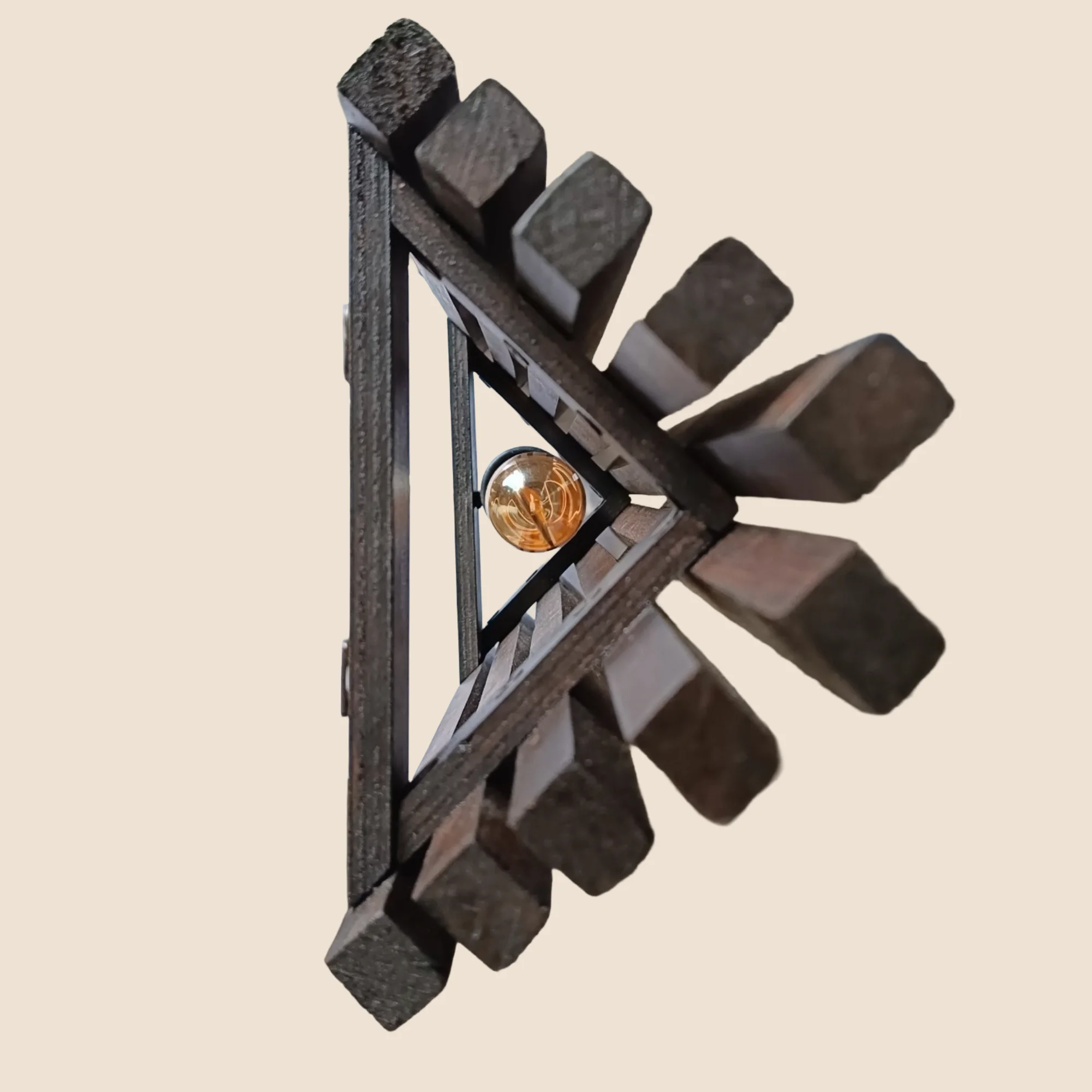 Handmade alder wood wall sconce construction detail